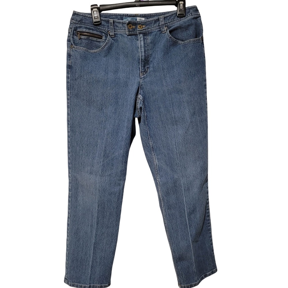 Liz Claiborne Straight Leg Jeans 12P Medium Wash Tab Front Zip Pocket 9014